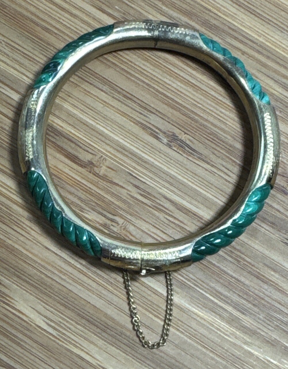 Vintage 925 Sterling Silver Carved Malachite Hinged Bangle Bracelet 30g Rare